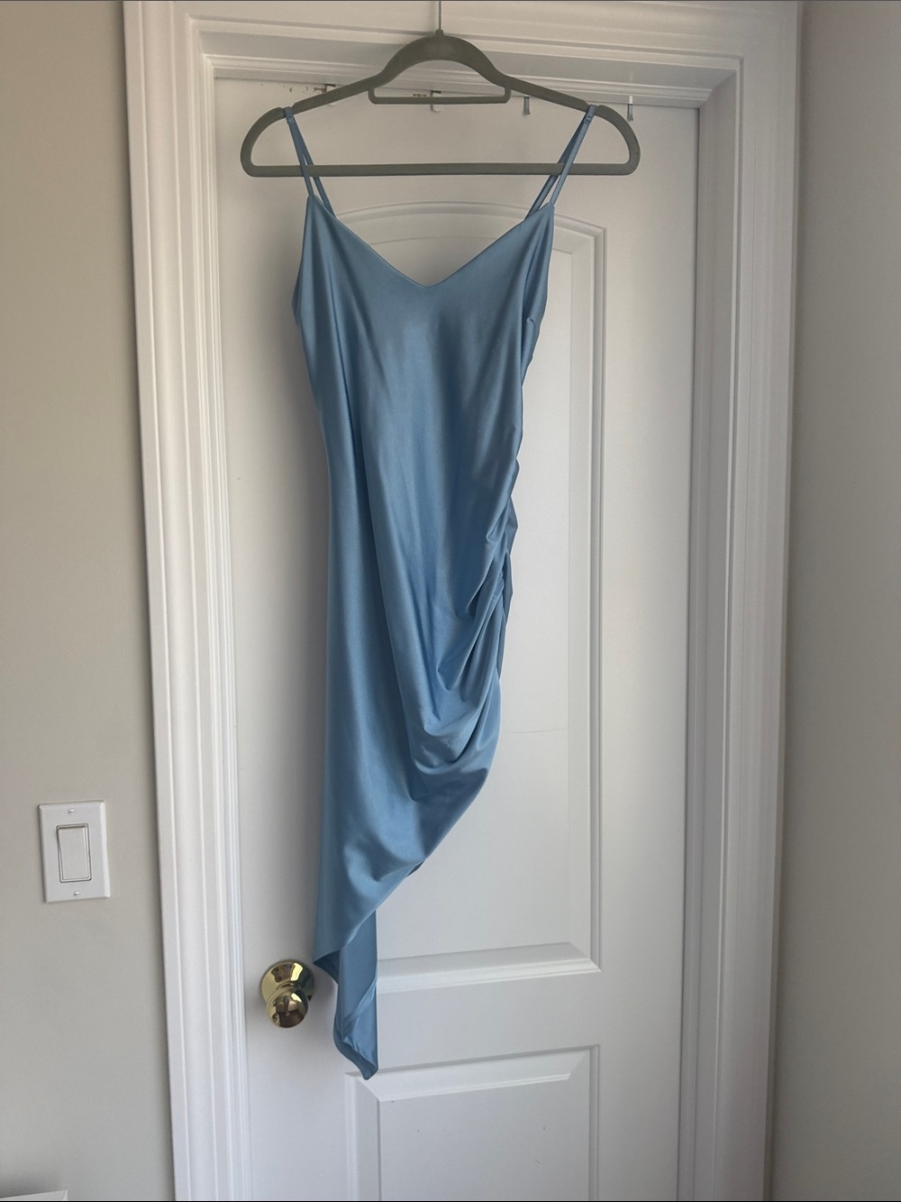 Windsor Light Blue Satin Asymmetrical Slip Dress